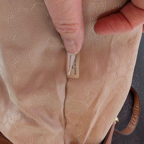 Michael Kors Brown Pebbled Leather Tote with Gold MK Charm - Picture 12 of 16